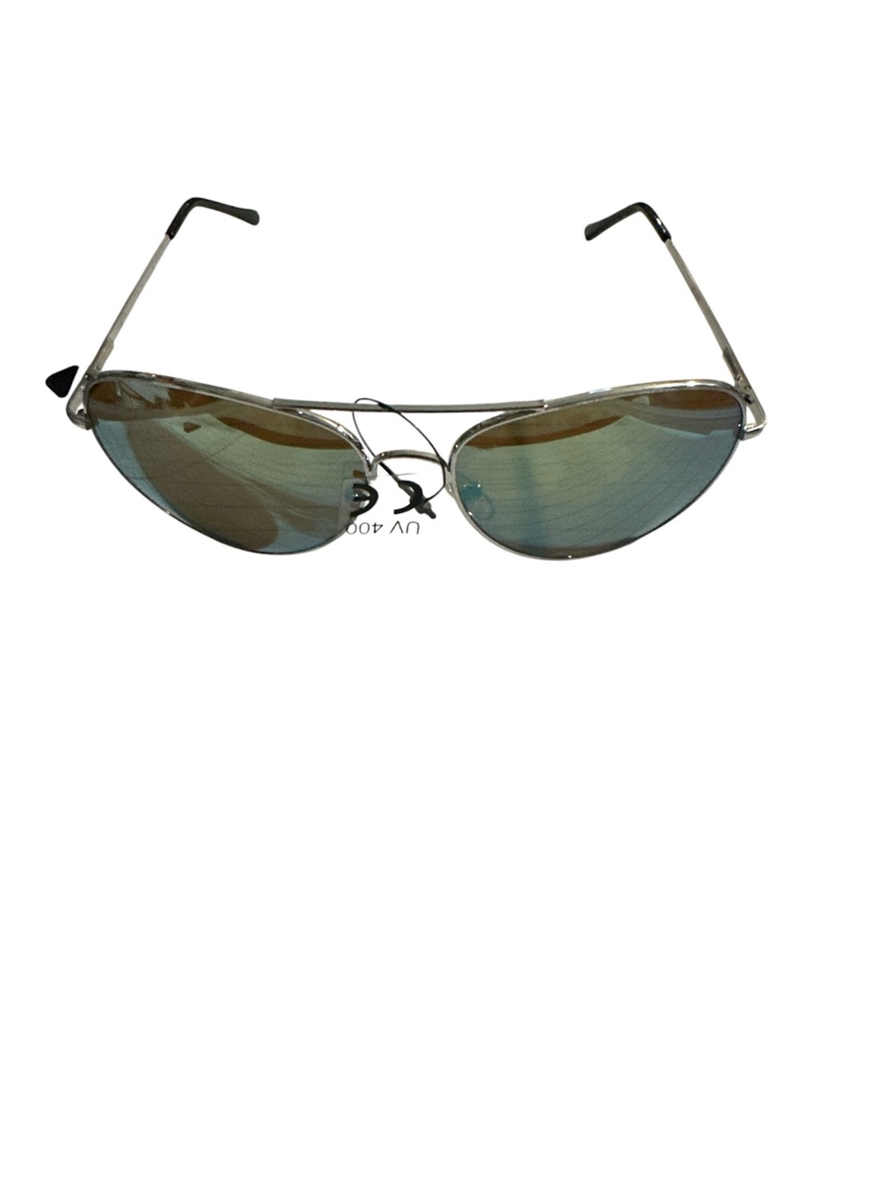 Mirrored Aviator Sunglasses - Silver Frame, Green-Blue Lenses
#S9